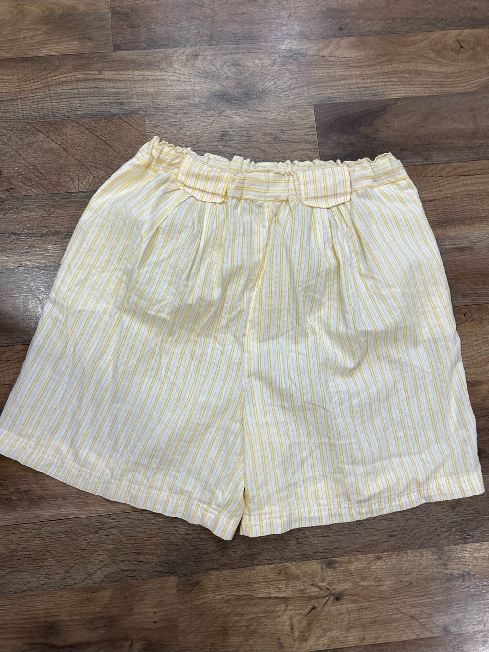Yellow White Striped Paperbag Waist Shorts Pockets